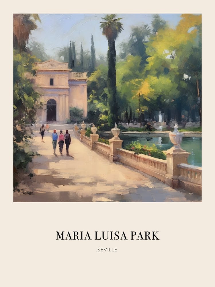 Maria Luisa Park Seville Spain 4 Vintage Cezanne Inspired Poster