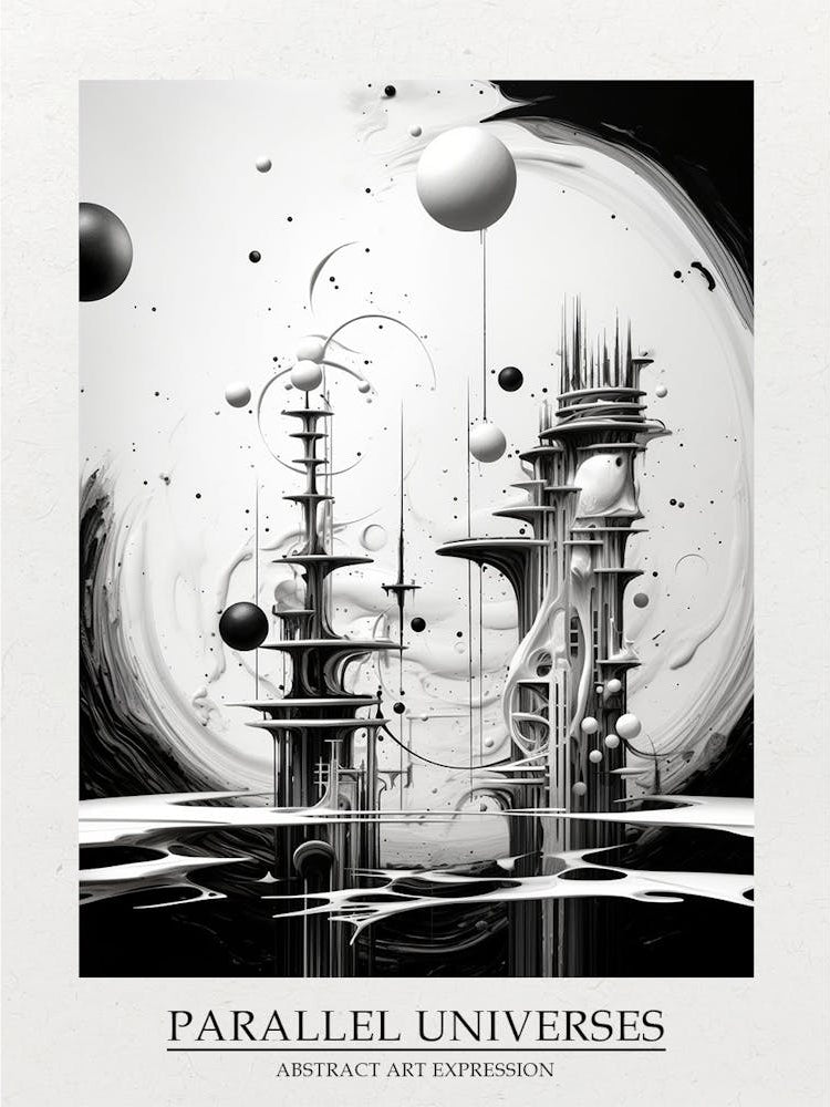 Parallel Universes Abstract Black And White 10 Poster