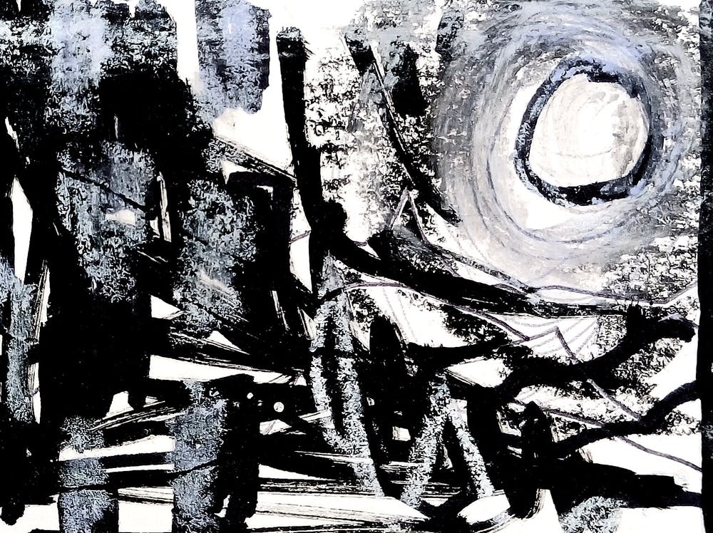 Abstract Night Painting, Black And White