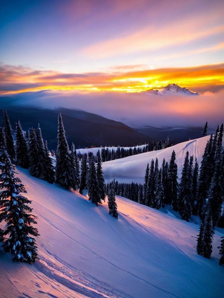 Serre Chevalier, France 1 Sunrise Skiing Poster