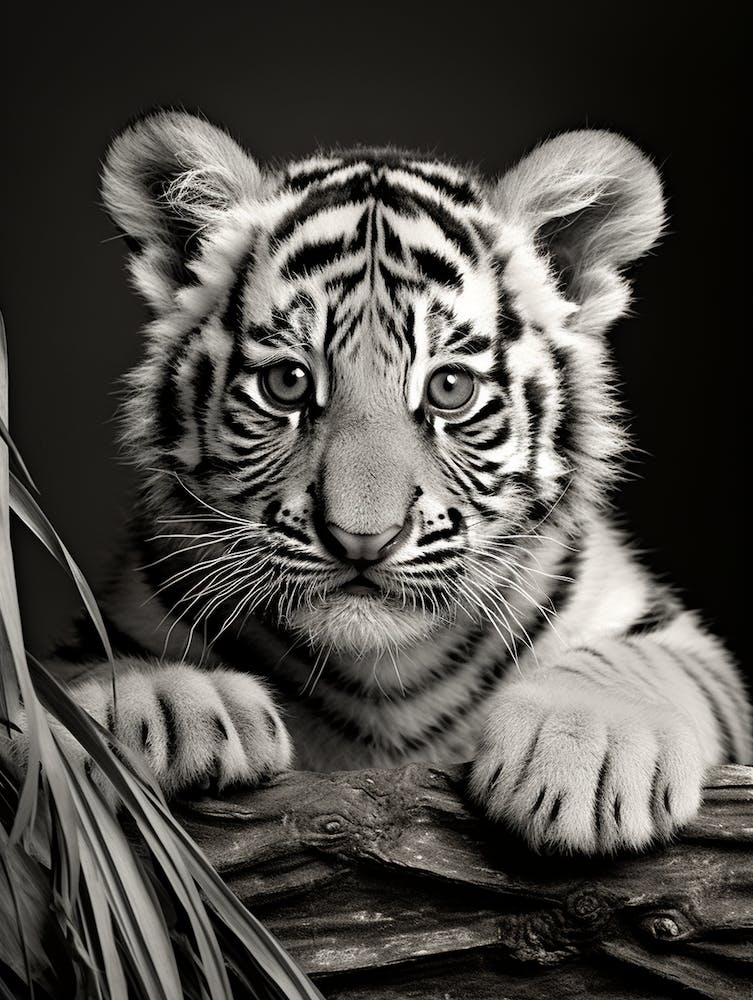 Black And White Photograph Of A Tiger Cub 1