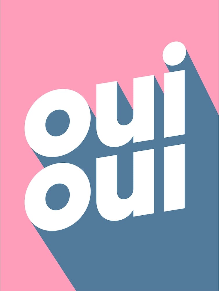 Oui Oui typography in blue and pink