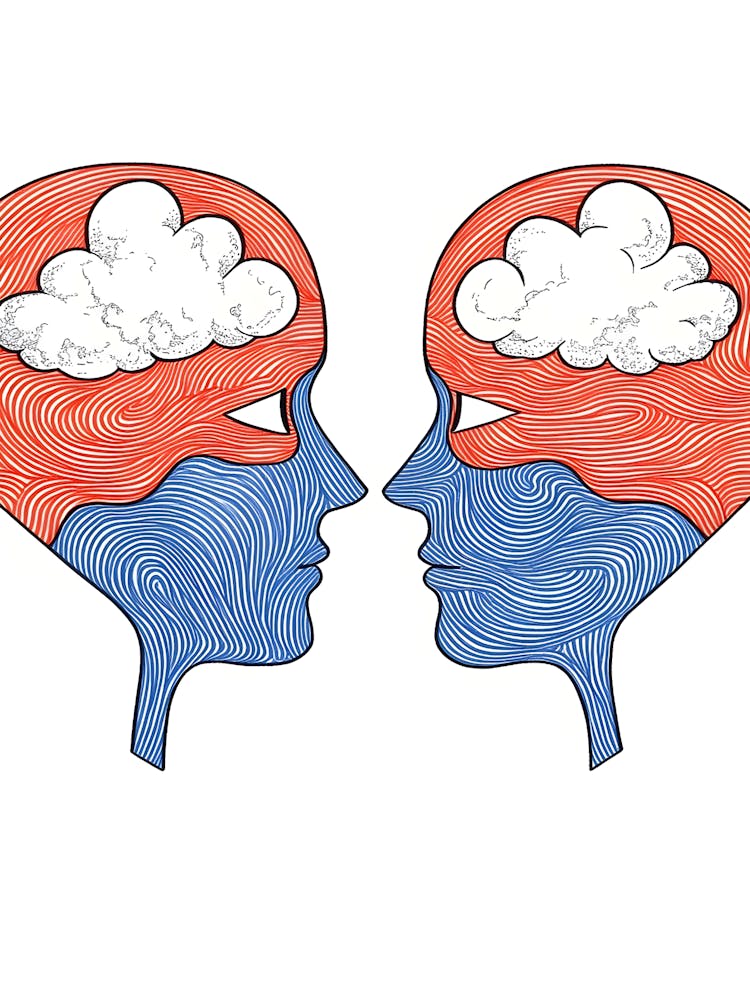 Two Heads With Clouds On Their Heads 1