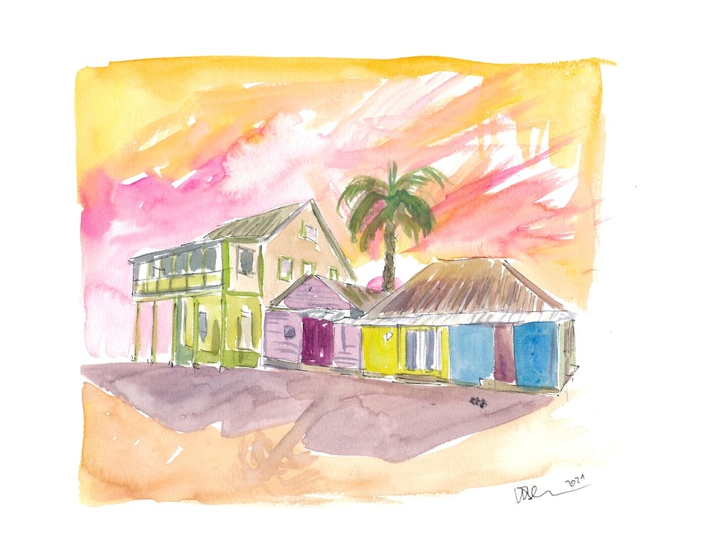 St Lucia Colorful Houses And Sunset
