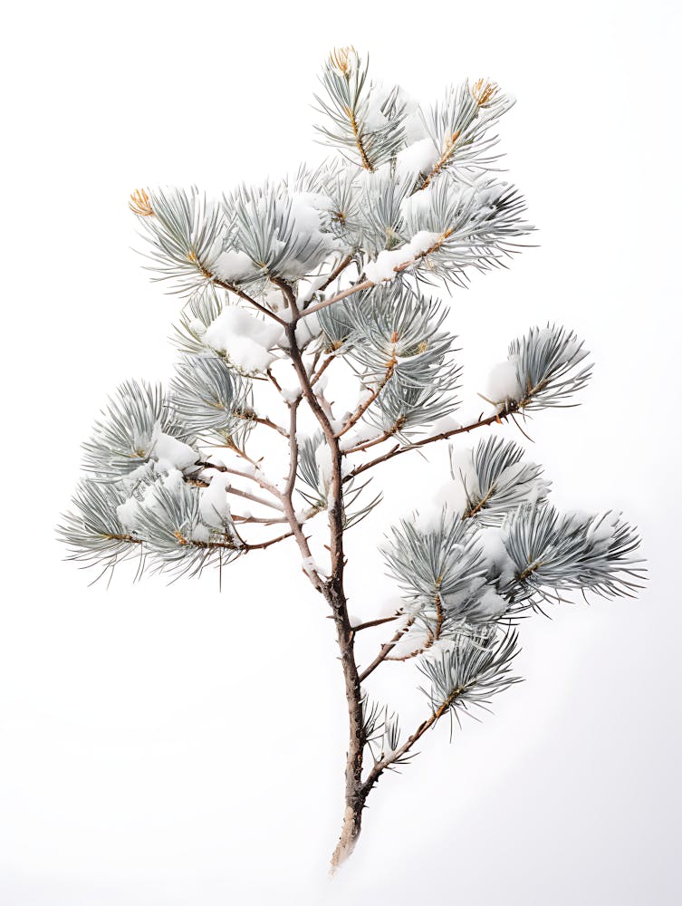 Snowy Pine Branch Isolated On White
