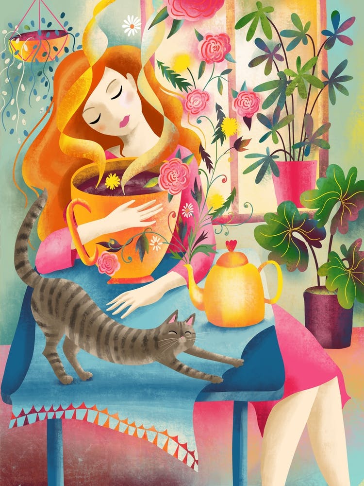 Morning Tea And Cat Stretch