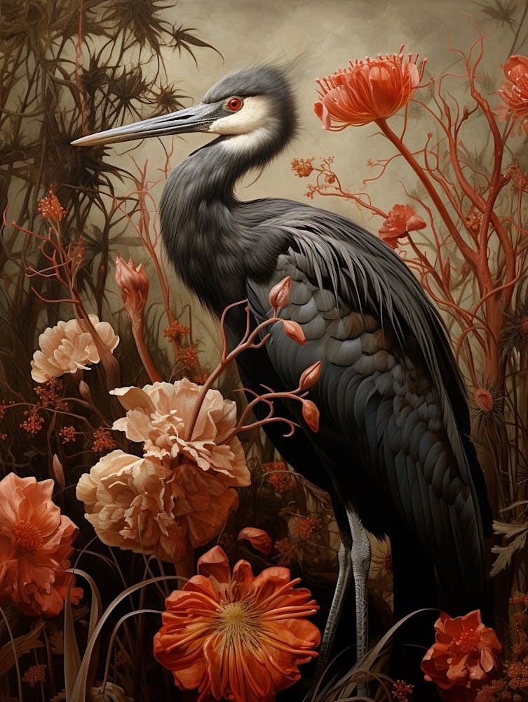 Dark And Moody Botanical Crane 1