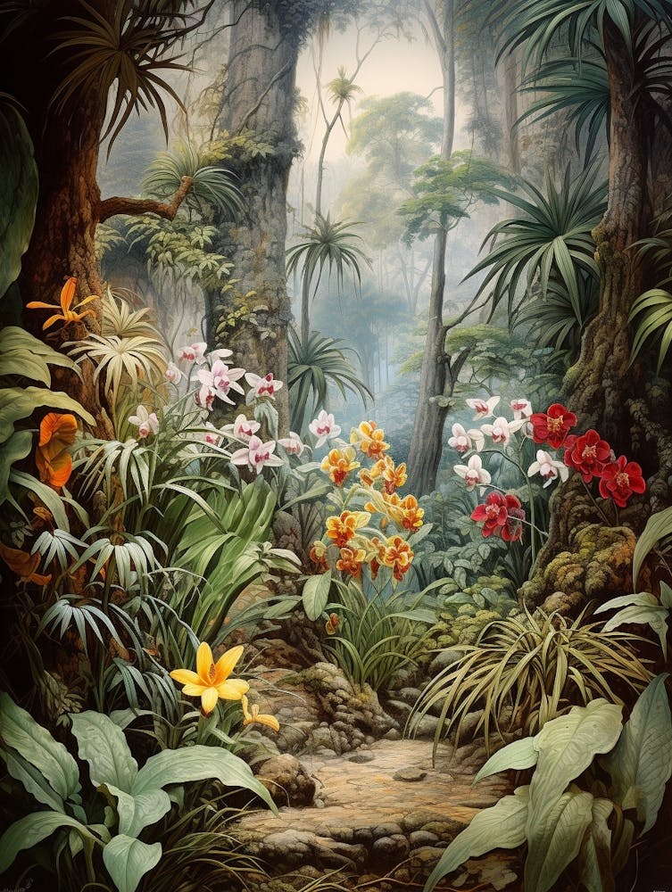 Vintage Jungle Botanical Illustration Orchids 2