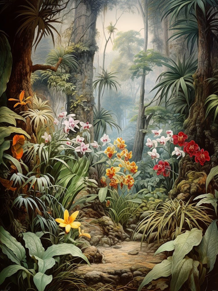 Vintage Jungle Botanical Illustration Orchids 2