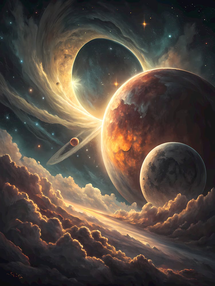 Surreal Planetary Landscape Oil Painting