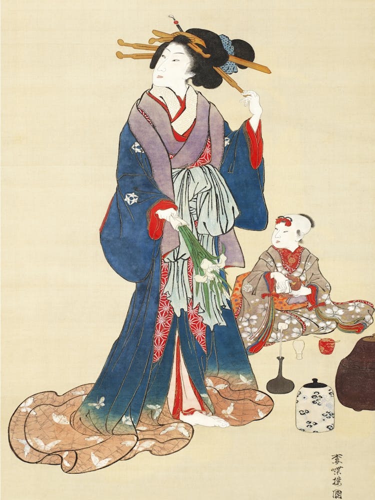 Japanese Woman (1860s) Vintage Painting By Utagawa Kunisada Ii