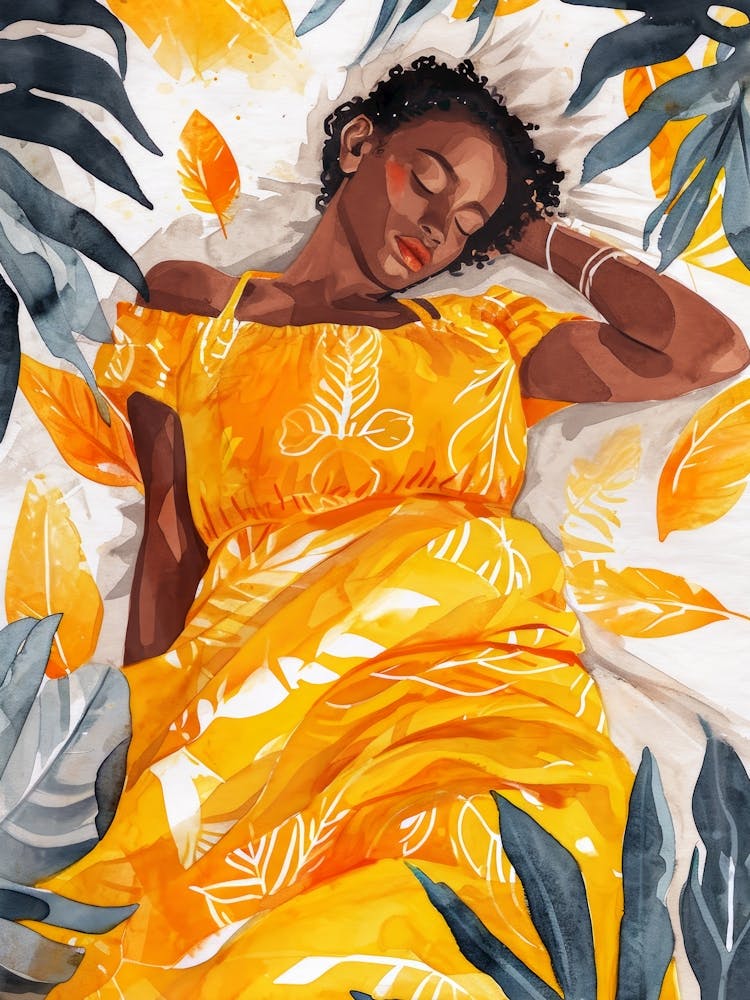 Afro Girl In Yellow Dress illustration