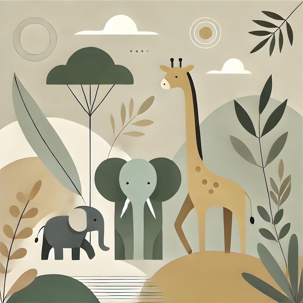 Minimalist Jungle Animal Art – Cute Safari Wall Print For Kids