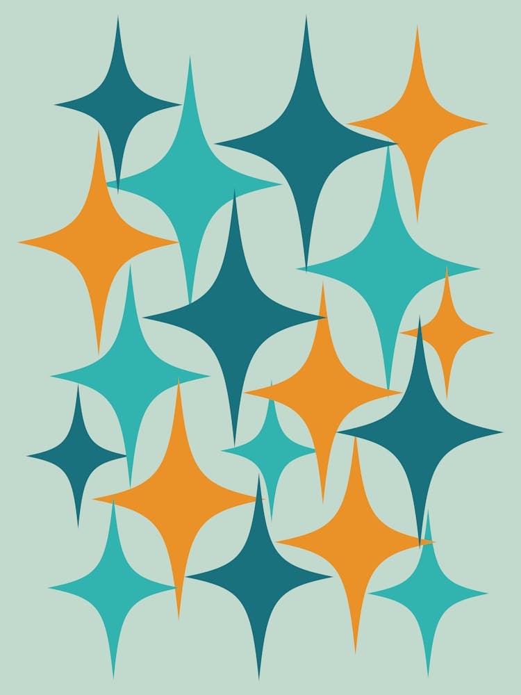 Mid Century Modern Atomic Starburst Aqua, Teal, Orange