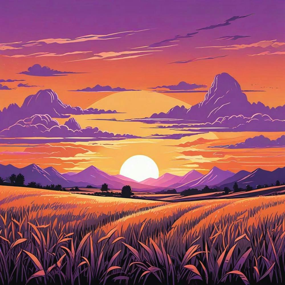 Summer Landscape Sunset In The Desert Cartoon Style Sunset Landscape With Grass Field And Trees (4)
