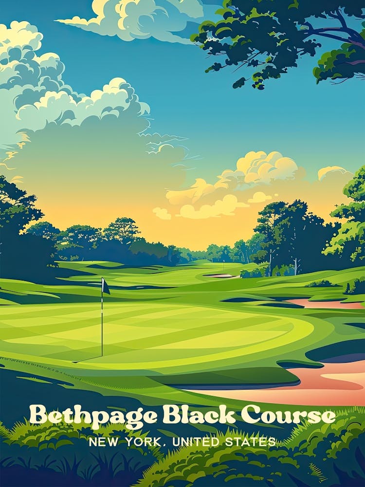 Bethpage Black Course New York Golf Digital Travel Illustration