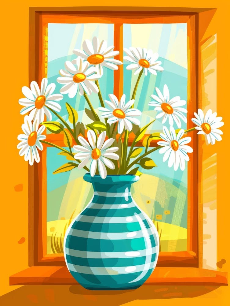 Daisies In A Vase On The Window