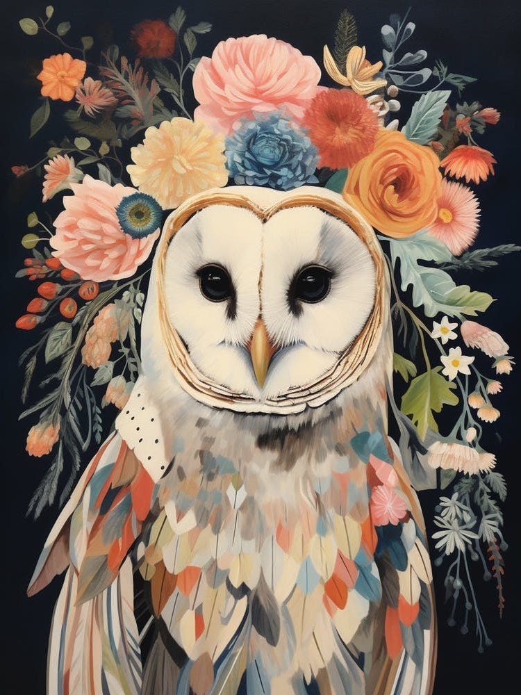 Bird With A Flower Crown Barn Owl 1