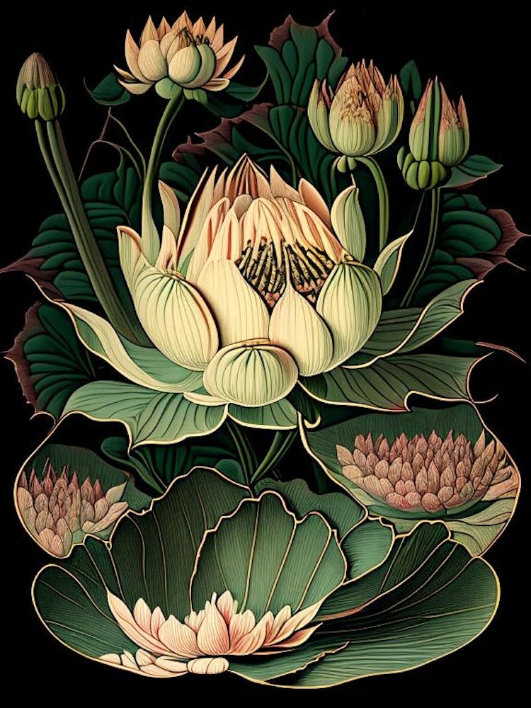 Seerose 1 Florales Botanisches Vintage-Poster Blume