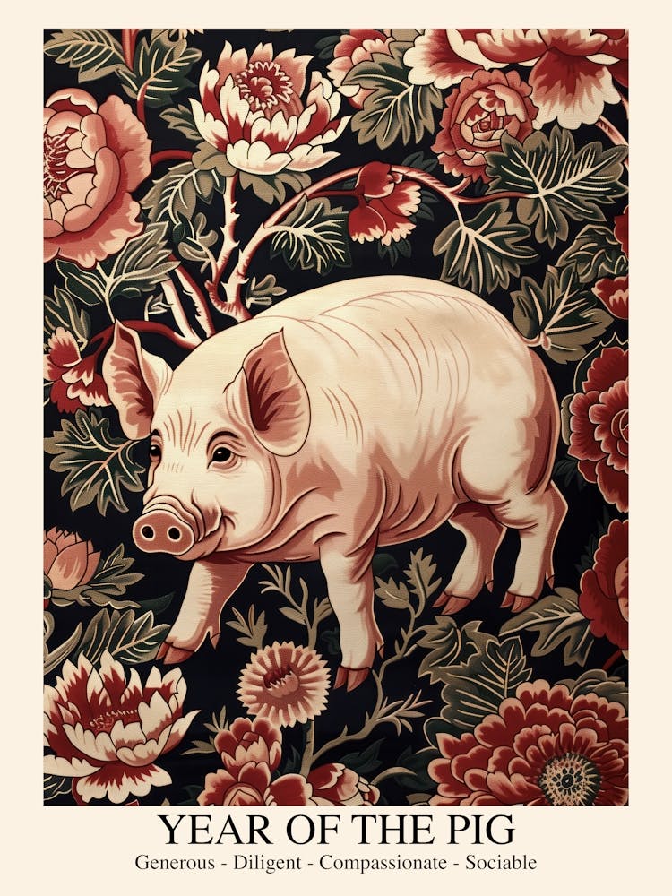 Chinese Lunar Year Of The Pig 1 William Morris Style
