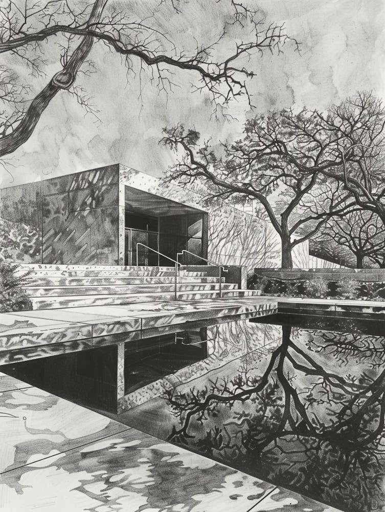 Memorial Museum Austin Texas Black And White Drawing 3