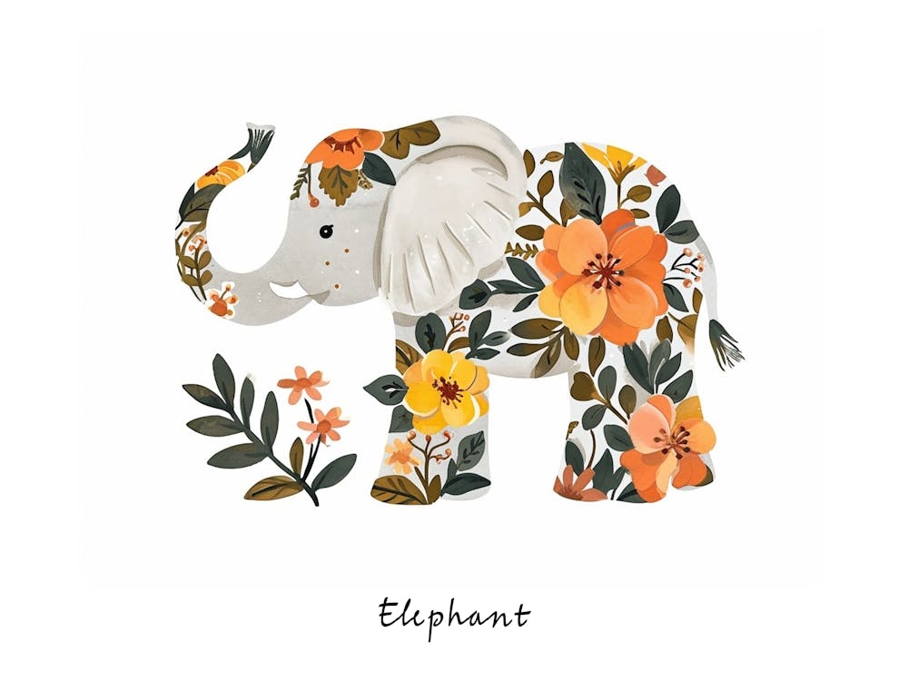 Little Floral Elephant Poster