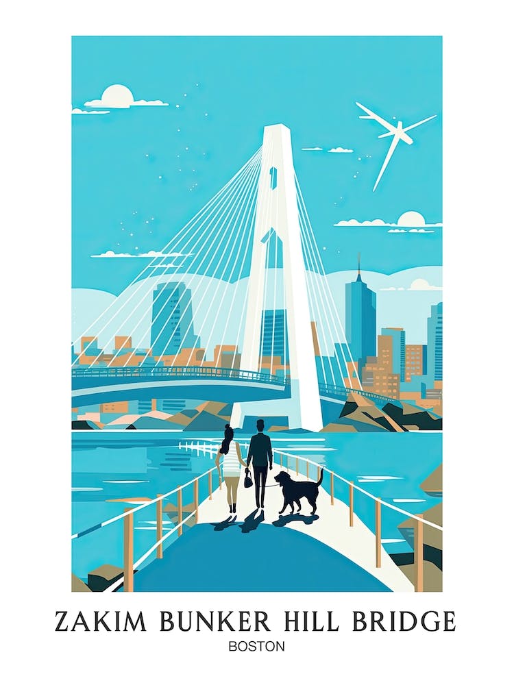 Zakim Bunker Hill, Boston Colourful 3 Travel Poster