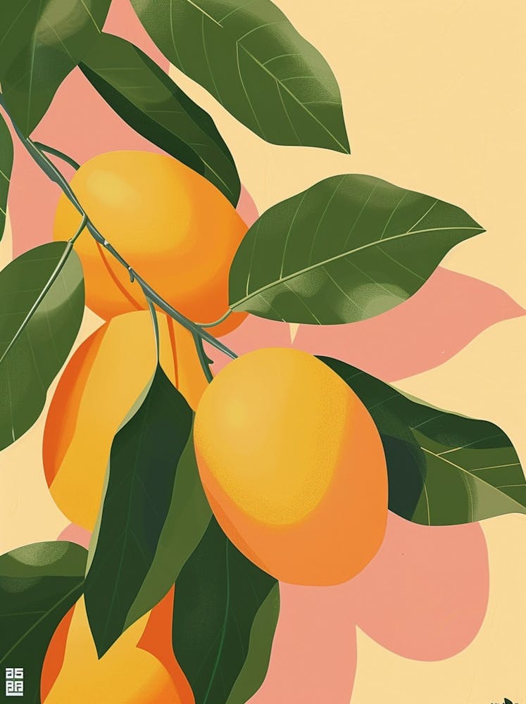 Artificial Intelligence Artist Diana Chen S Visual Design Depicts Mangoes1 , Fresh Mangoes1 , Yellow Mangoes In A Vector Flat Style With A White Background And A Small Amount Of Tender Green Leaves
