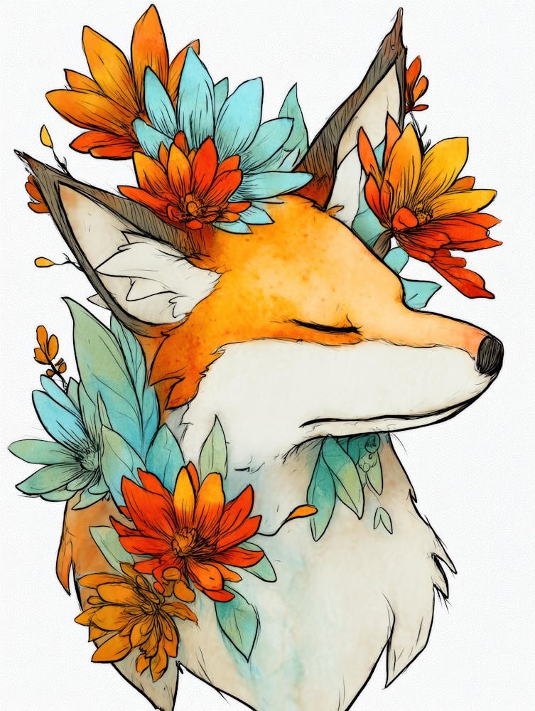 Fox With Flowers 6