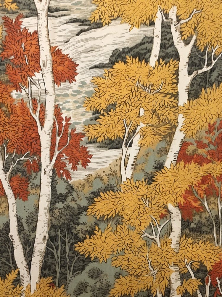 European White Birch 1 Vintage Autumn Tree Print 