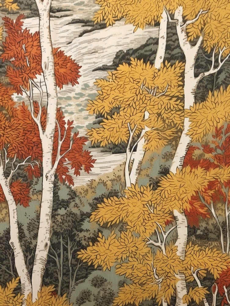 European White Birch 1 Vintage Autumn Tree Print 