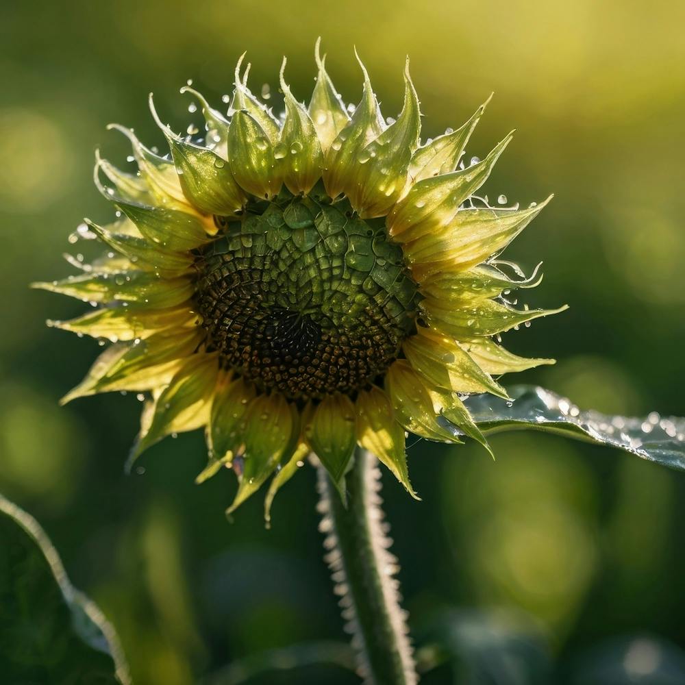 Sunflower With Dew Drops
