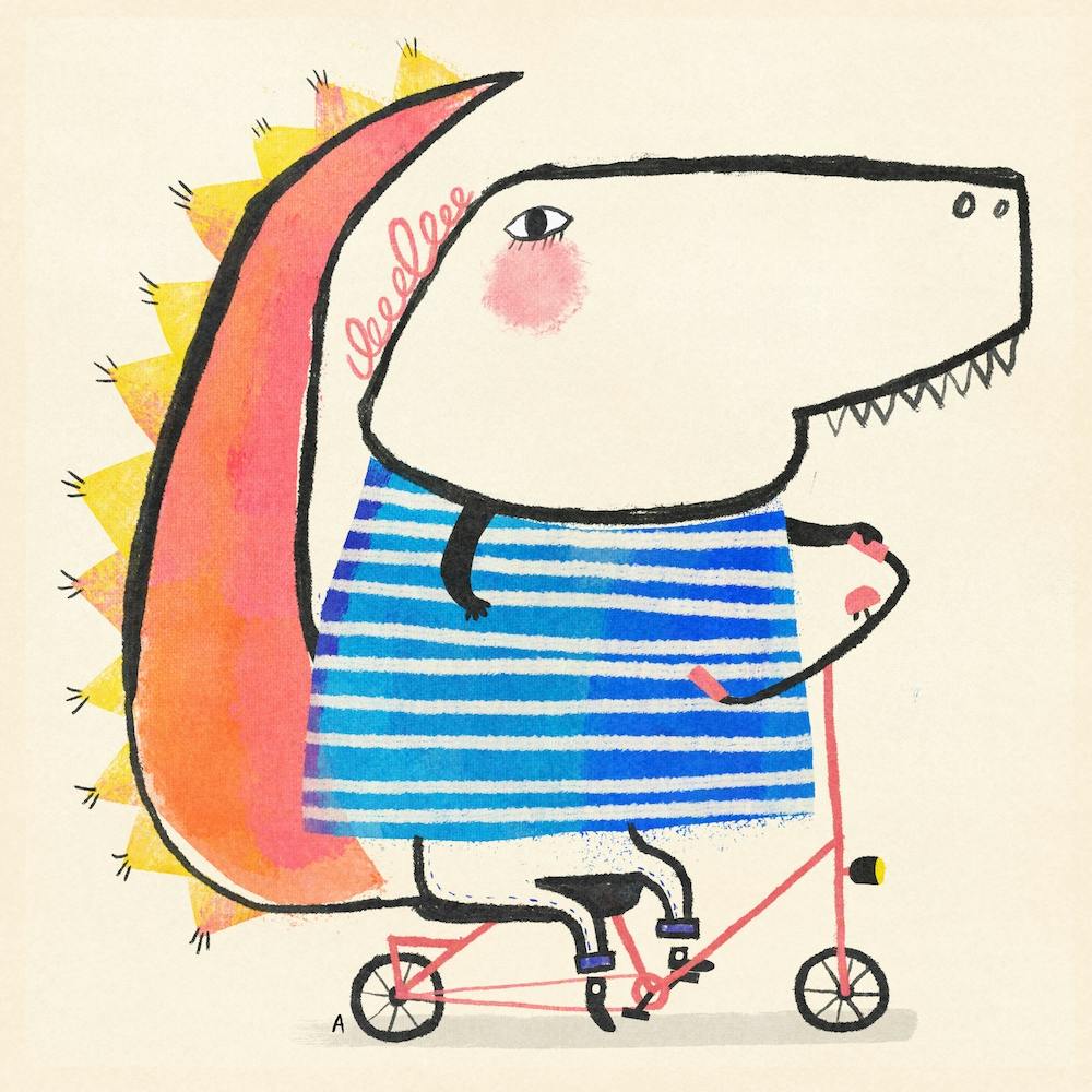Dinosaur With Striped Shirt On A Bicycle Square