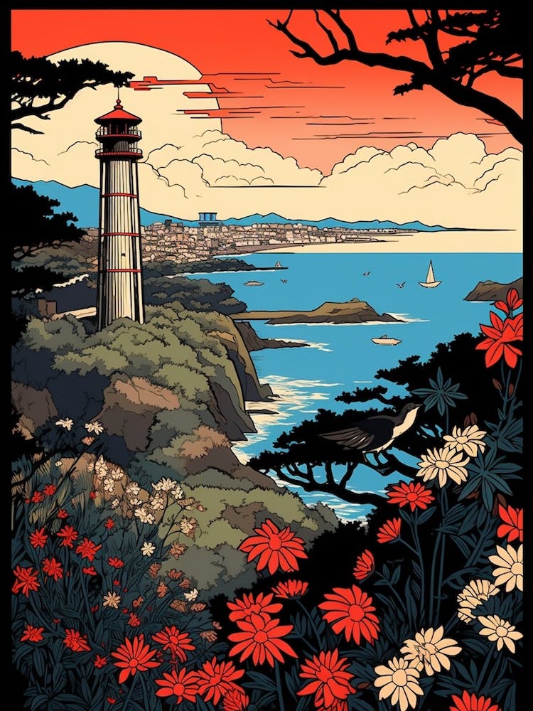 Enoshima Island, Japan Vintage Travel Art 3