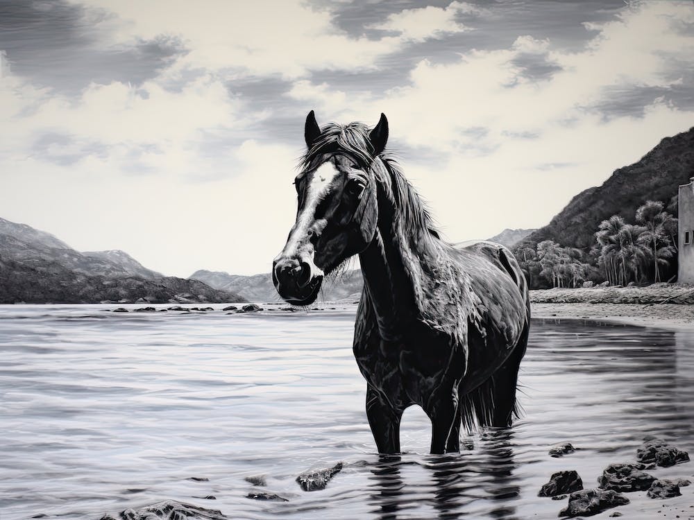 A Horse Oil Painting In El Nido Beaches, Philippines, Landscape 1