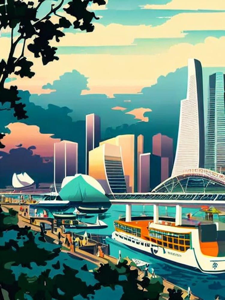 Marina Bay Singapore Vintage Poster harbour