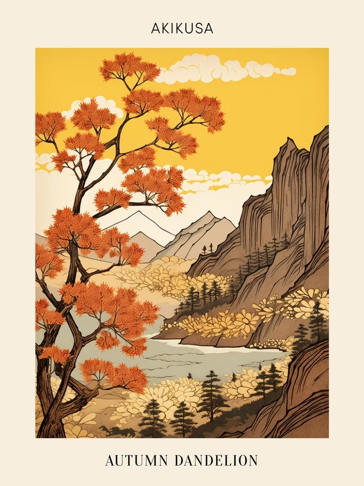 Akikusa Autumn Dandelion 3 Japanese Botanical Illustration Poster
