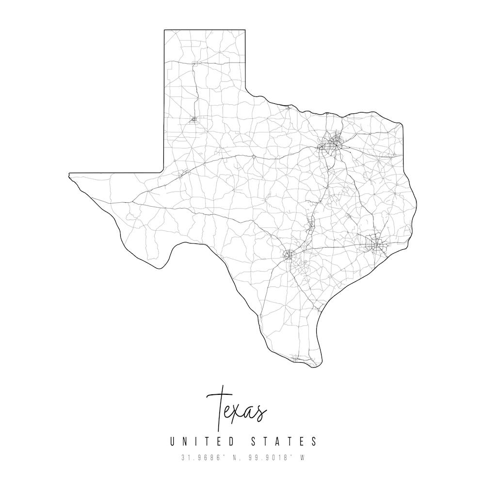 Texas Minimal Street Map Square