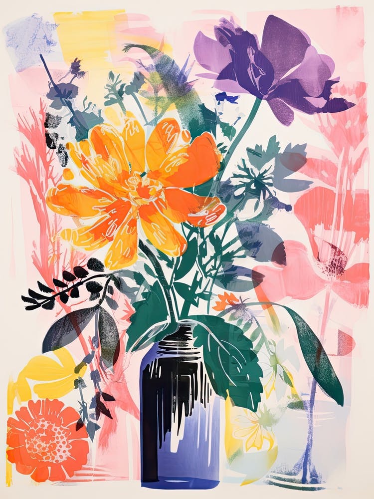 Colourful Flower Still Life Risograph Style 12
