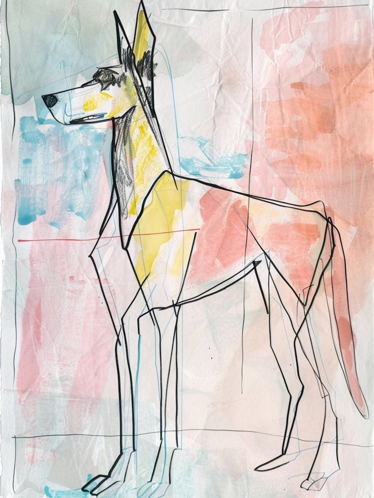 Pastell Aquarell Ibizan Hound Hund Linienillustration 2