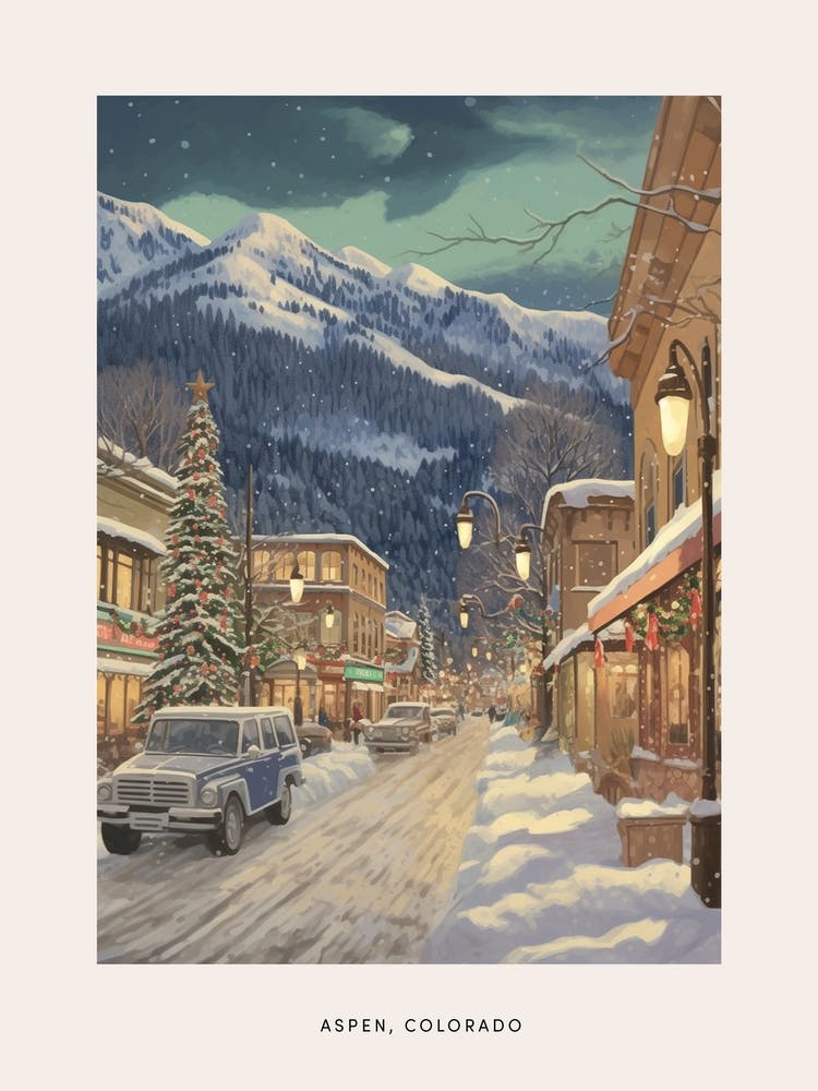 Vintage Winter Poster Aspen Colorado 6