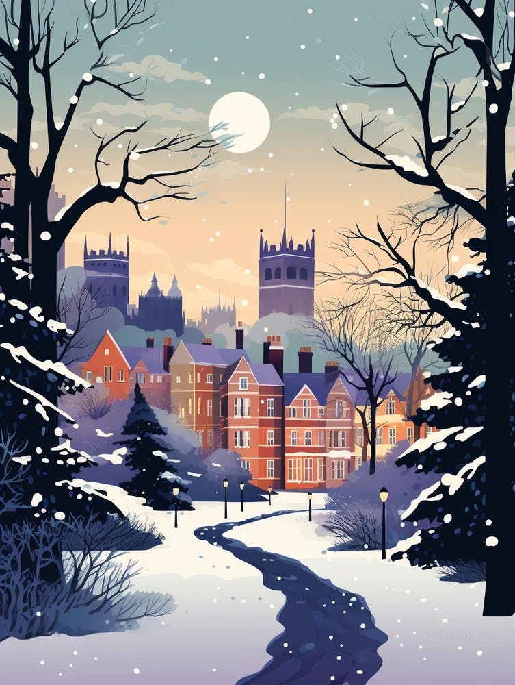 Winter Travel Night Illustration Windsor United Kingdom 3