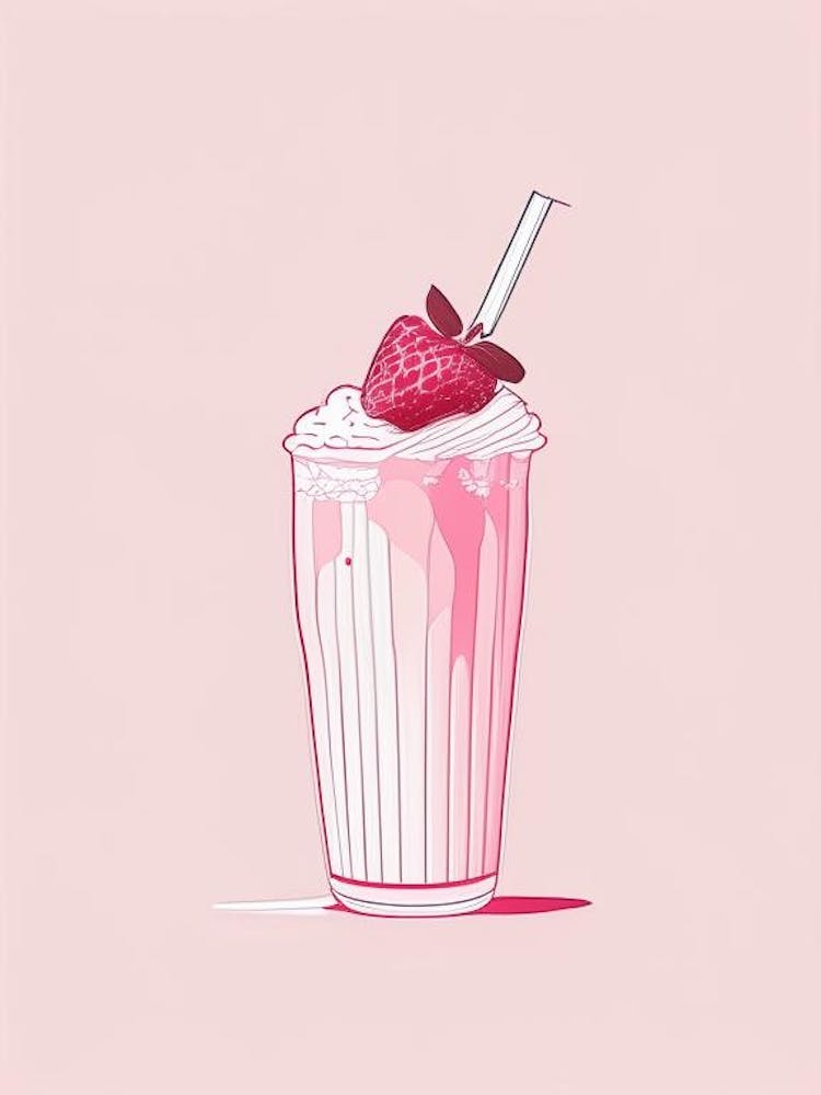 Strawberry Milkshake Dairy Food Minimal Line Drawing 2