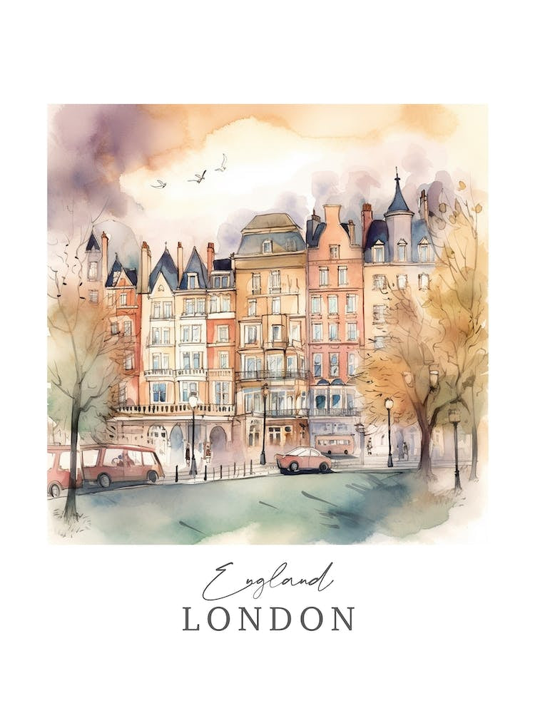 England London Storybook 1 Travel Poster Watercolour