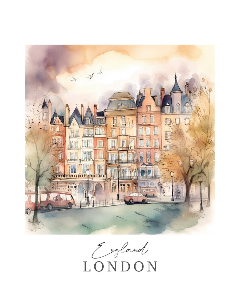 England London Storybook 1 Travel Poster Watercolour