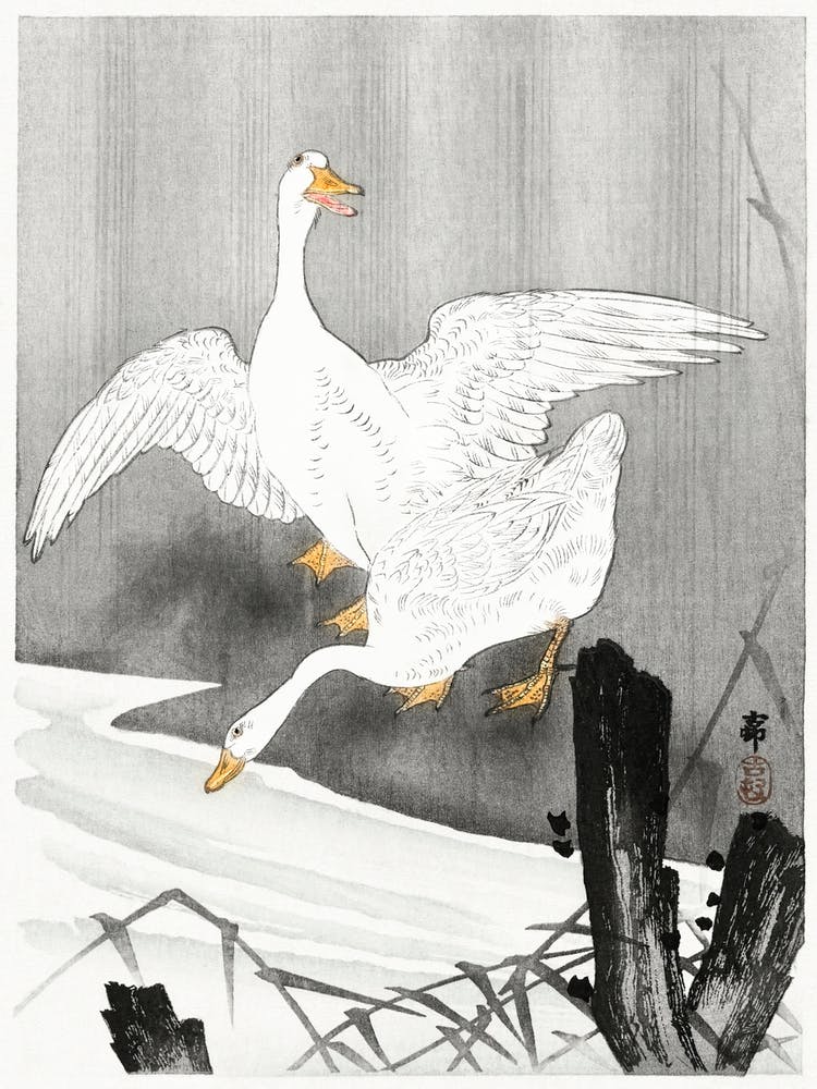 Two Geese On A River (1900 1930), Ohara Koson