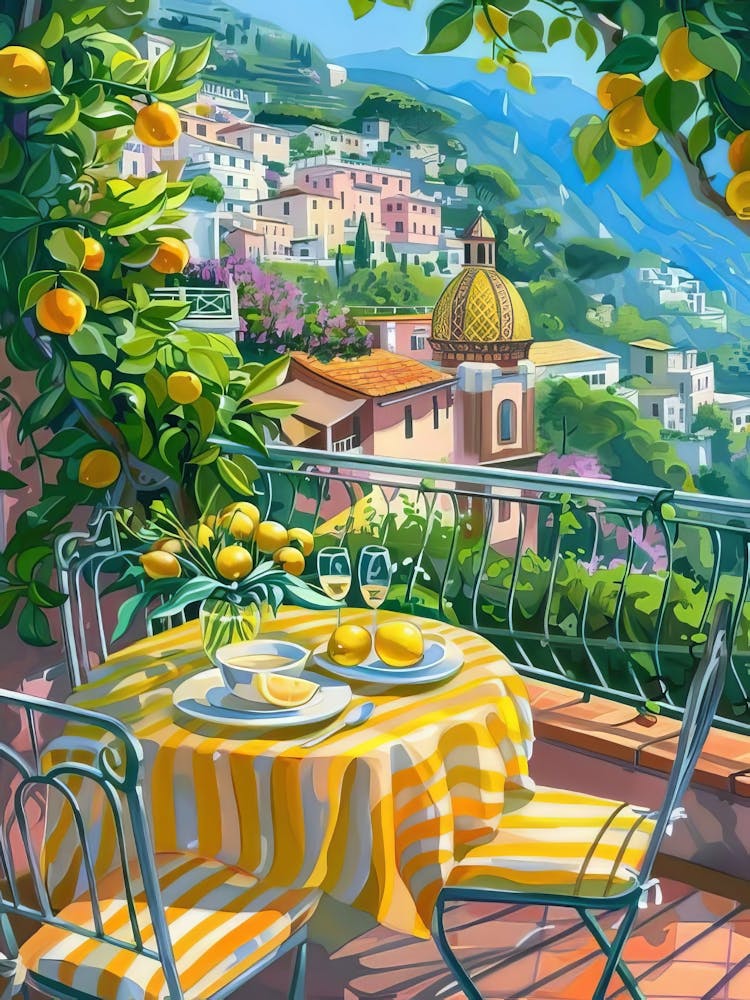 Amalfi Print Amalfi Coast Illustration Amalfi Poster Orange Print Painting Floral Print Italy Travel Poster Italy Print