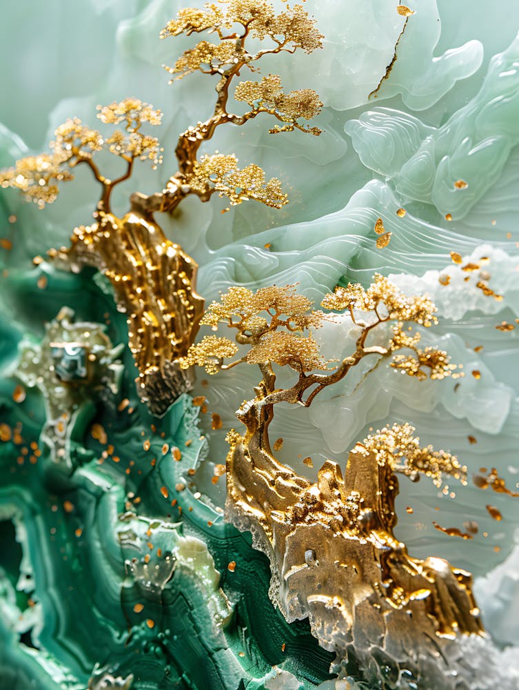 Gold Inlaid Jade Carving Landscape 5