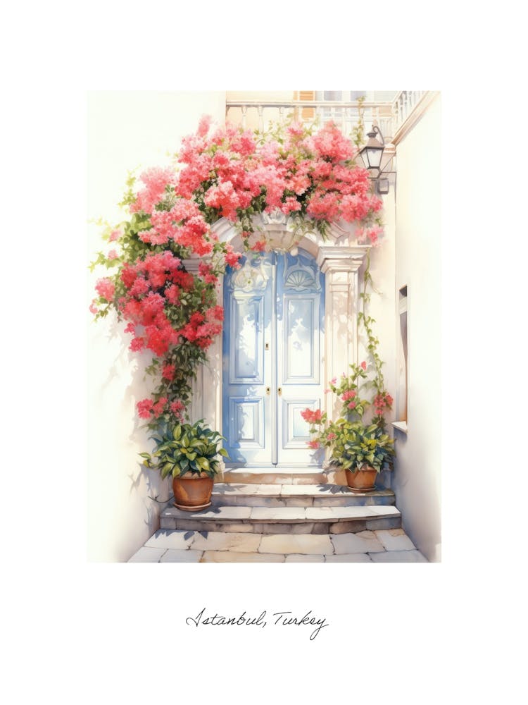 Istanbul, Turkey   Mediterranean Doors Watercolour Painting 1 Poster