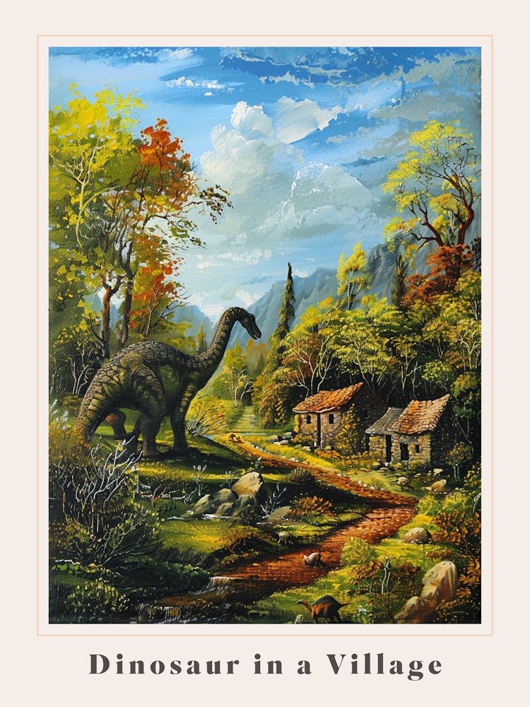 Dinosaur In An Ancient Village Painting 1 Poster